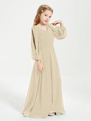 Long Sleeves Modest Junior Bridesmaid Dresses Champagne