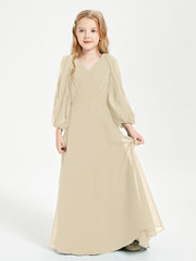 Long Sleeves Modest Junior Bridesmaid Dresses Champagne
