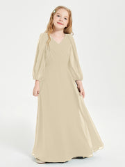 Long Sleeves Modest Junior Bridesmaid Dresses Champagne