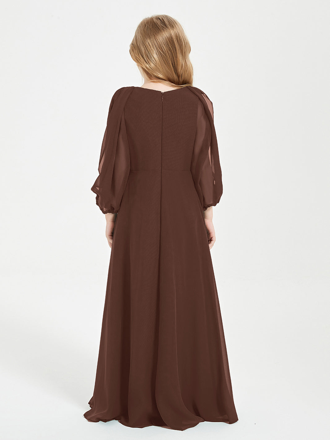 BABARONI Long Sleeves Modest Junior Bridesmaid Dresses Chocolate, Chocolate / J4