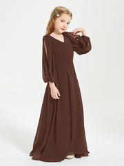 Long Sleeves Modest Junior Bridesmaid Dresses Chocolate