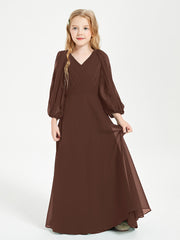 Long Sleeves Modest Junior Bridesmaid Dresses Chocolate