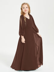 Long Sleeves Modest Junior Bridesmaid Dresses Chocolate