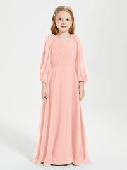 Long Sleeves Modest Junior Bridesmaid Dresses Coral
