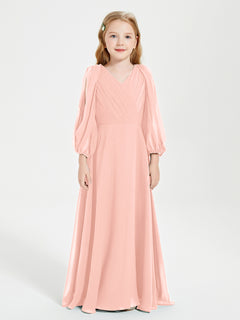 Long Sleeves Modest Junior Bridesmaid Dresses Coral