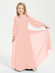 Long Sleeves Modest Junior Bridesmaid Dresses Coral