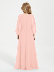 Long Sleeves Modest Junior Bridesmaid Dresses Coral