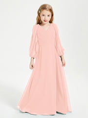 Long Sleeves Modest Junior Bridesmaid Dresses Coral