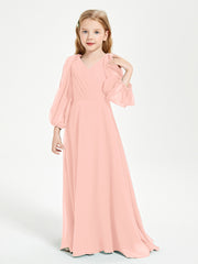 Long Sleeves Modest Junior Bridesmaid Dresses Coral