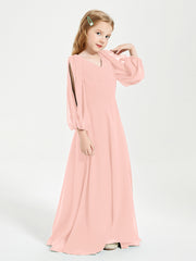 Long Sleeves Modest Junior Bridesmaid Dresses Coral