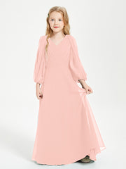 Long Sleeves Modest Junior Bridesmaid Dresses Coral