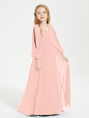 Long Sleeves Modest Junior Bridesmaid Dresses Coral
