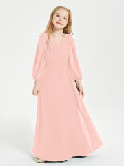 Long Sleeves Modest Junior Bridesmaid Dresses Coral