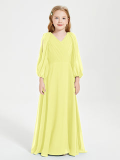 Long Sleeves Modest Junior Bridesmaid Dresses Daffodil