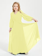 Long Sleeves Modest Junior Bridesmaid Dresses Daffodil