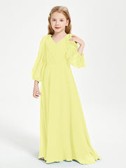Long Sleeves Modest Junior Bridesmaid Dresses Daffodil