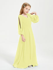 Long Sleeves Modest Junior Bridesmaid Dresses Daffodil