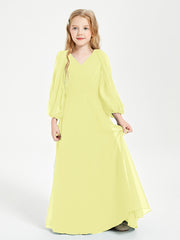 Long Sleeves Modest Junior Bridesmaid Dresses Daffodil