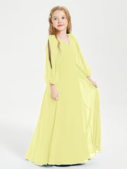 Long Sleeves Modest Junior Bridesmaid Dresses Daffodil