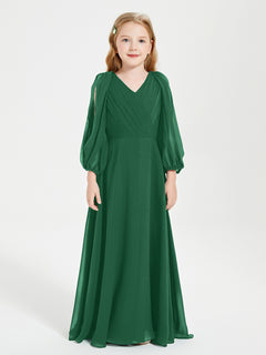 Long Sleeves Modest Junior Bridesmaid Dresses Dark Green