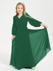 Long Sleeves Modest Junior Bridesmaid Dresses Dark Green