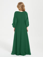 Long Sleeves Modest Junior Bridesmaid Dresses Dark Green