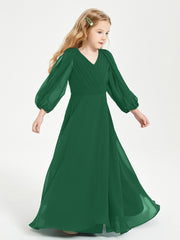 Long Sleeves Modest Junior Bridesmaid Dresses Dark Green
