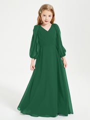 Long Sleeves Modest Junior Bridesmaid Dresses Dark Green