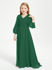 Long Sleeves Modest Junior Bridesmaid Dresses Dark Green