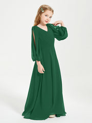 Long Sleeves Modest Junior Bridesmaid Dresses Dark Green