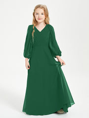 Long Sleeves Modest Junior Bridesmaid Dresses Dark Green