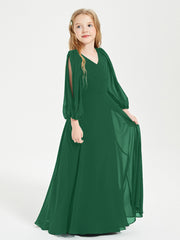 Long Sleeves Modest Junior Bridesmaid Dresses Dark Green