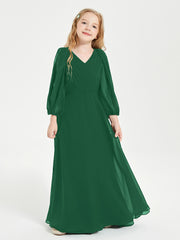 Long Sleeves Modest Junior Bridesmaid Dresses Dark Green