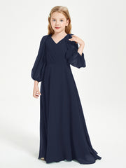Long Sleeves Modest Junior Bridesmaid Dresses Dark Navy