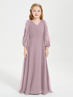 Long Sleeves Modest Junior Bridesmaid Dresses Dusk