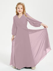 Long Sleeves Modest Junior Bridesmaid Dresses Dusk