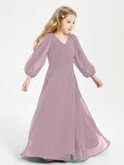Long Sleeves Modest Junior Bridesmaid Dresses Dusk