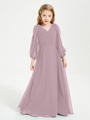 Long Sleeves Modest Junior Bridesmaid Dresses Dusk