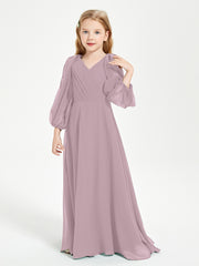 Long Sleeves Modest Junior Bridesmaid Dresses Dusk