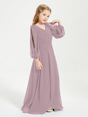 Long Sleeves Modest Junior Bridesmaid Dresses Dusk