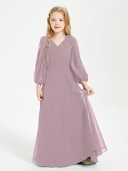 Long Sleeves Modest Junior Bridesmaid Dresses Dusk