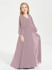Long Sleeves Modest Junior Bridesmaid Dresses Dusk
