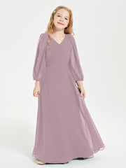 Long Sleeves Modest Junior Bridesmaid Dresses Dusk