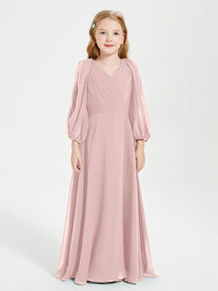 Long Sleeves Modest Junior Bridesmaid Dresses Dusty Rose