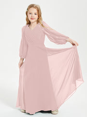 Long Sleeves Modest Junior Bridesmaid Dresses Dusty Rose