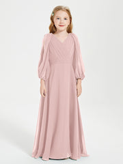 Long Sleeves Modest Junior Bridesmaid Dresses Dusty Rose