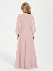 Long Sleeves Modest Junior Bridesmaid Dresses Dusty Rose