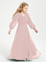 Long Sleeves Modest Junior Bridesmaid Dresses Dusty Rose