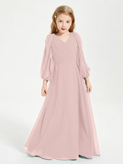 Long Sleeves Modest Junior Bridesmaid Dresses Dusty Rose