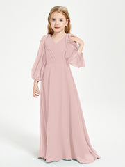 Long Sleeves Modest Junior Bridesmaid Dresses Dusty Rose
